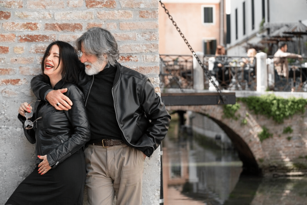Happy couple in outdoor canal