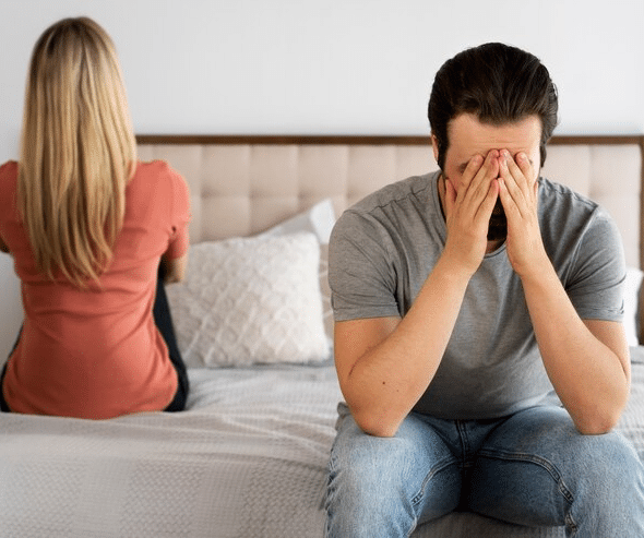 Medium shot man dealing with unhappy wife