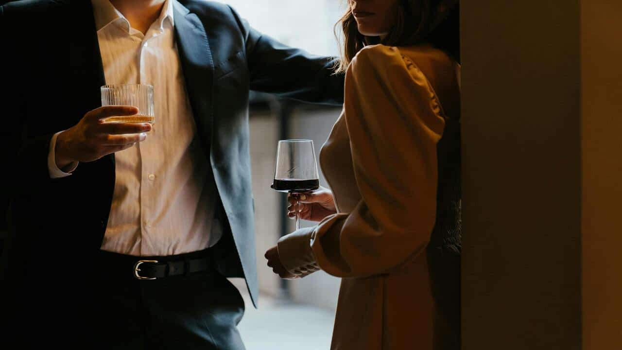 A couple meeting at a party