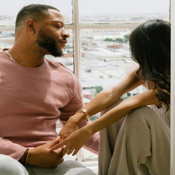 couple sitting together during calm conversation