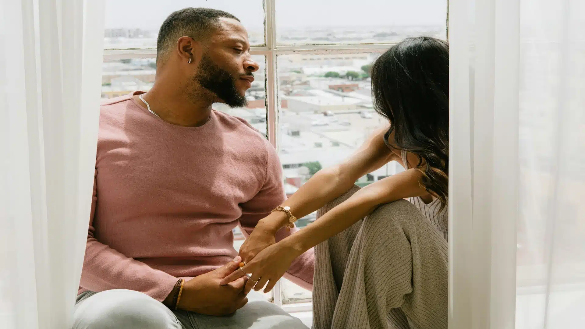 couple sitting together during calm conversation