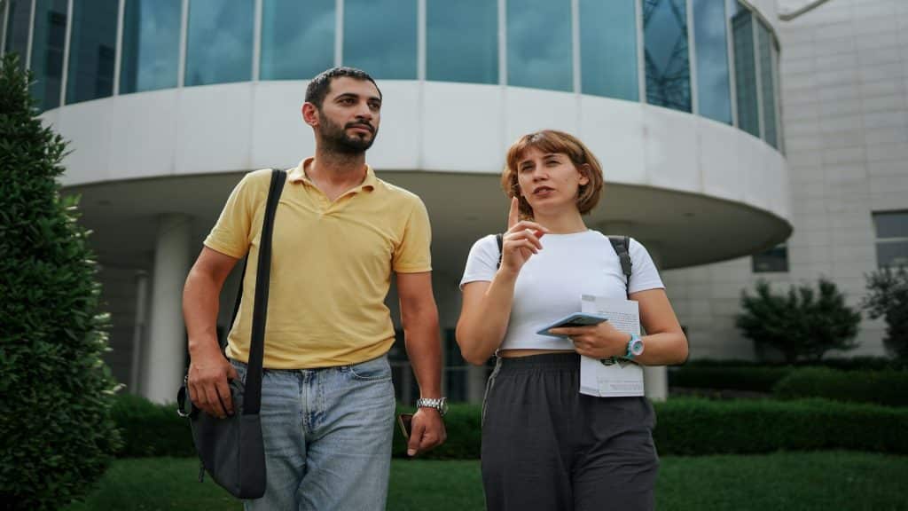 couple walking together during thoughtful conversation
