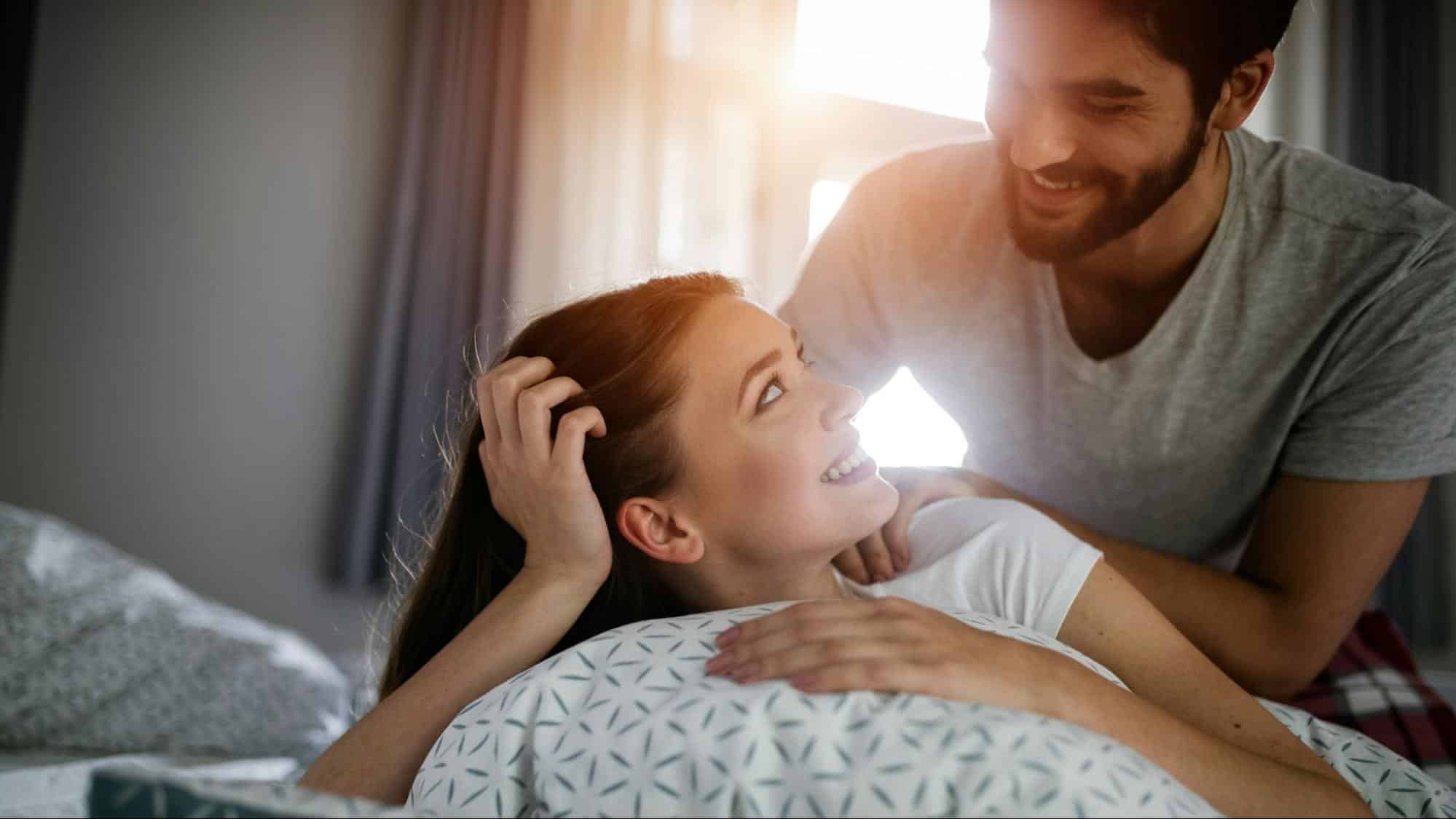 A man and woman talking