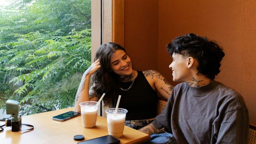 couple smiling during conversation