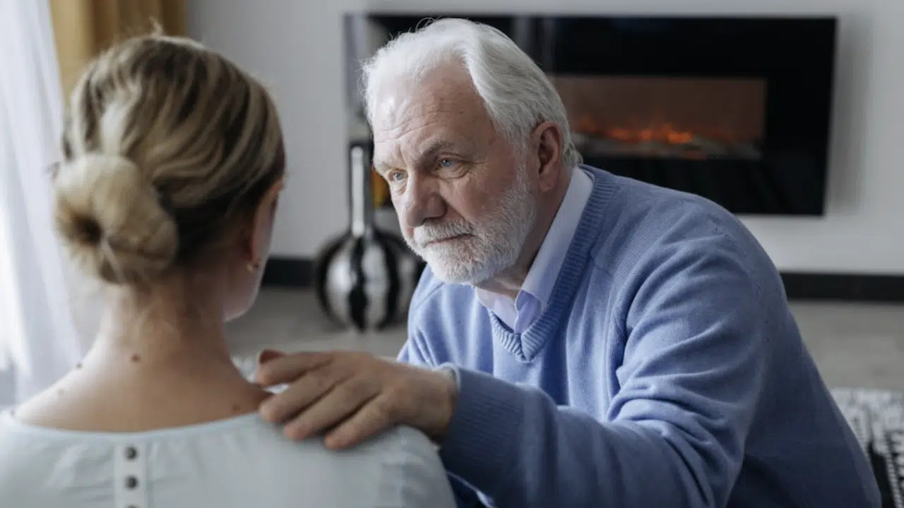 A man listening to his upset wife
