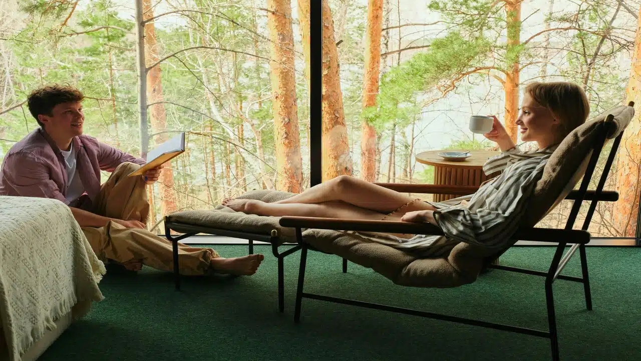 A couple relaxing indoors