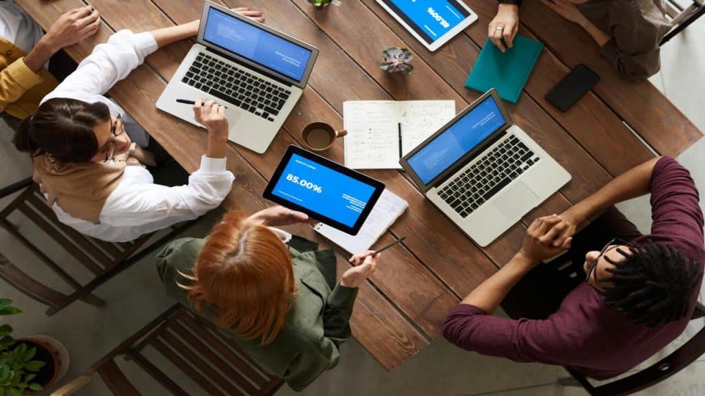 A group of people at a business meeting