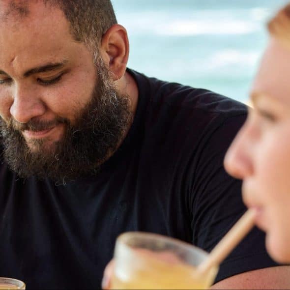 A man thinking while with a woman