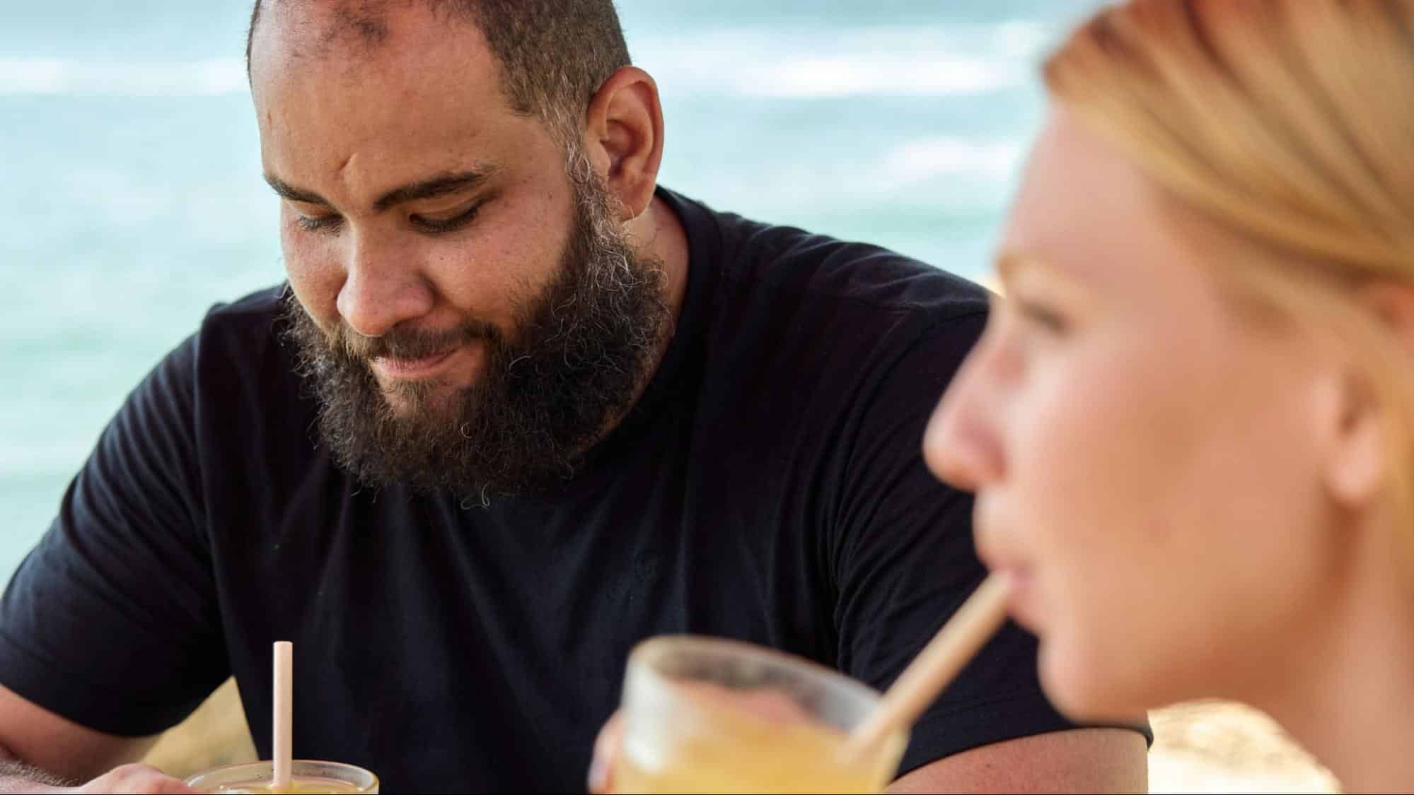 A man thinking while with a woman