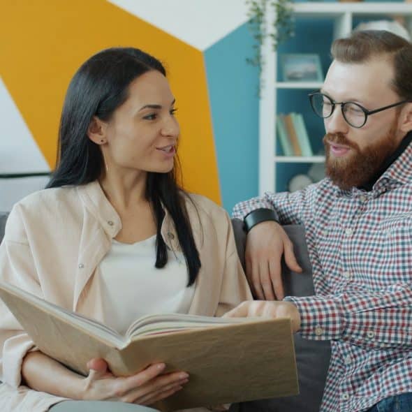 couple discussing plans at home