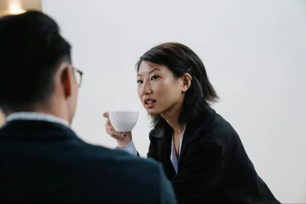 Woman listening to a man