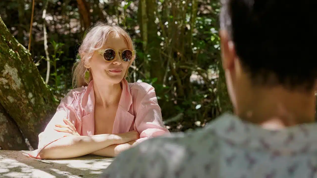A woman wearing sunglasses