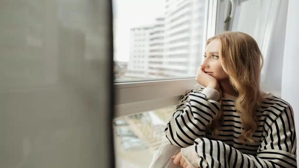 person looking distant indoors