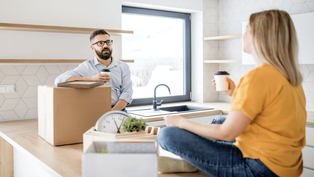 A couple talking while moving