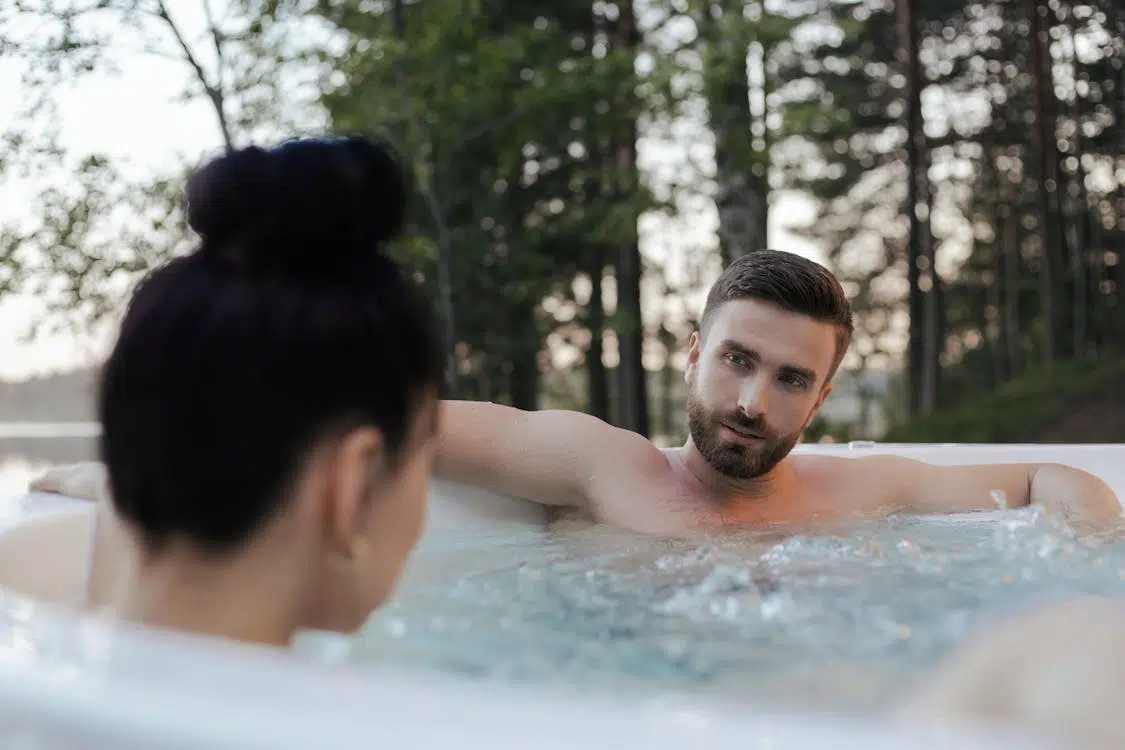 A man looking at the woman
