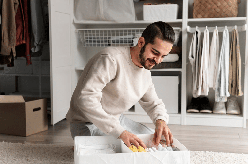 A man folding a clothes
