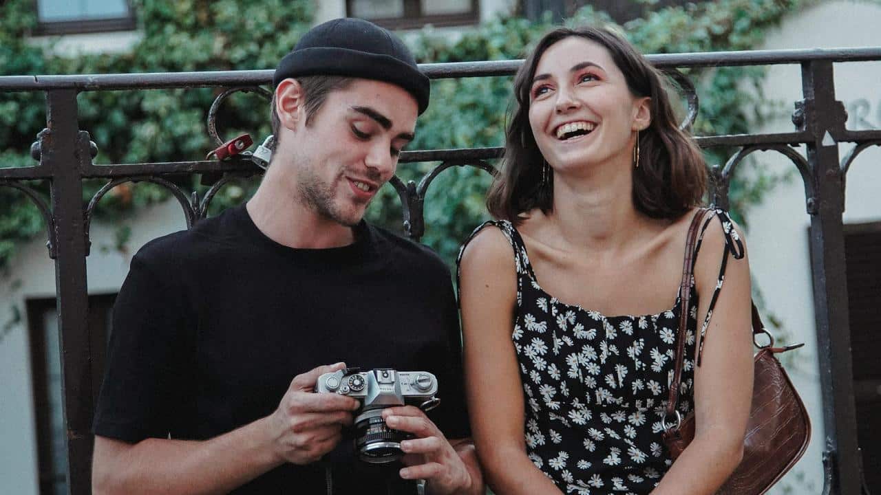 A couple laughing together