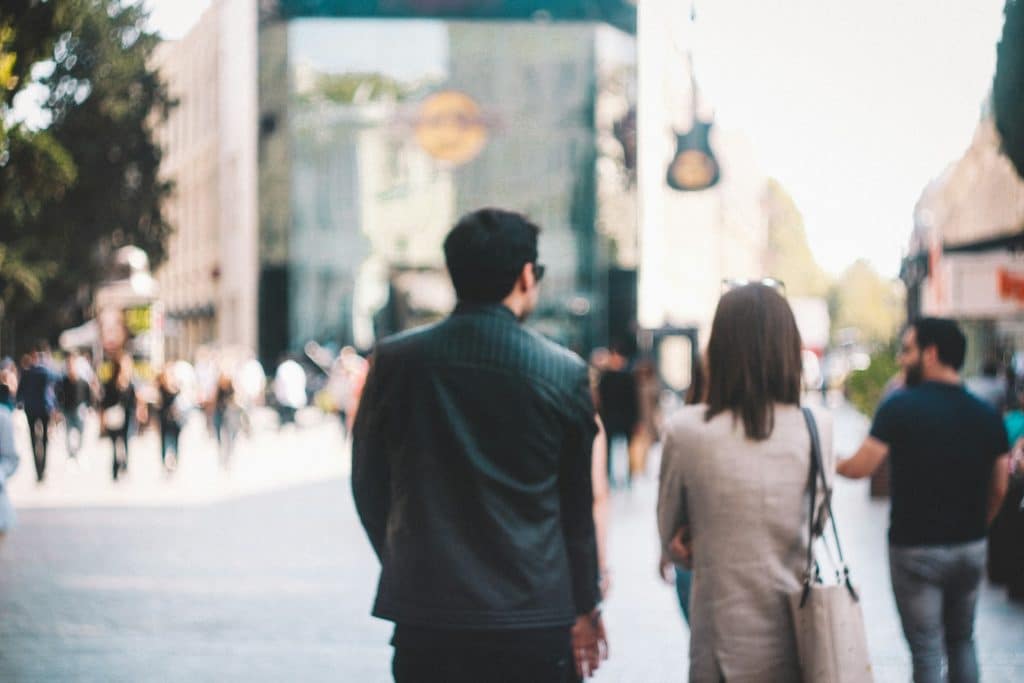 couple walking city