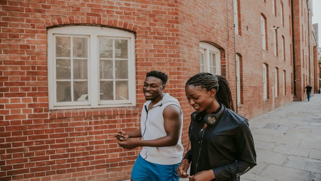 couple walking together during calm conversation