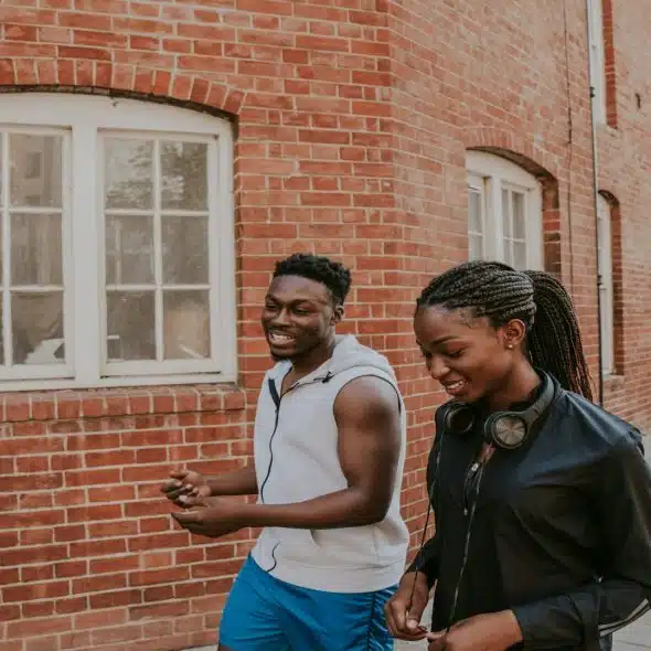 couple walking together during calm conversation