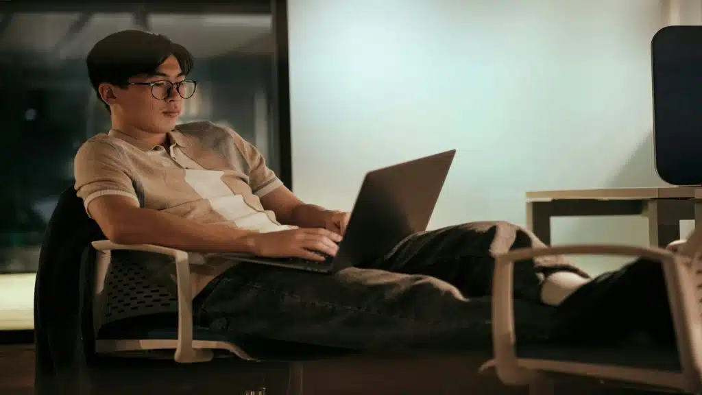 man working late