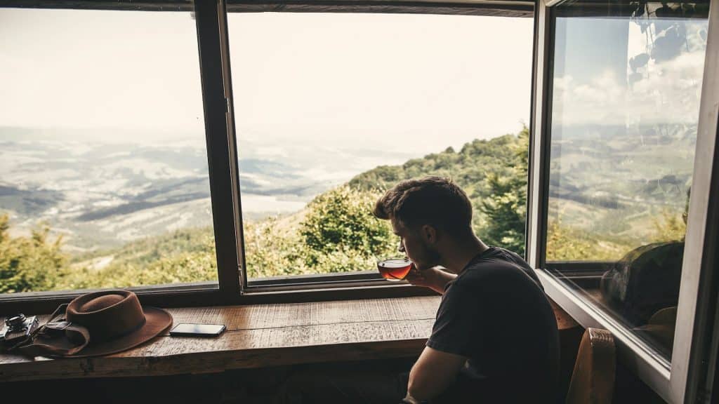 man spending time alone