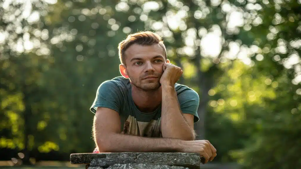 man looking thoughtful and calm