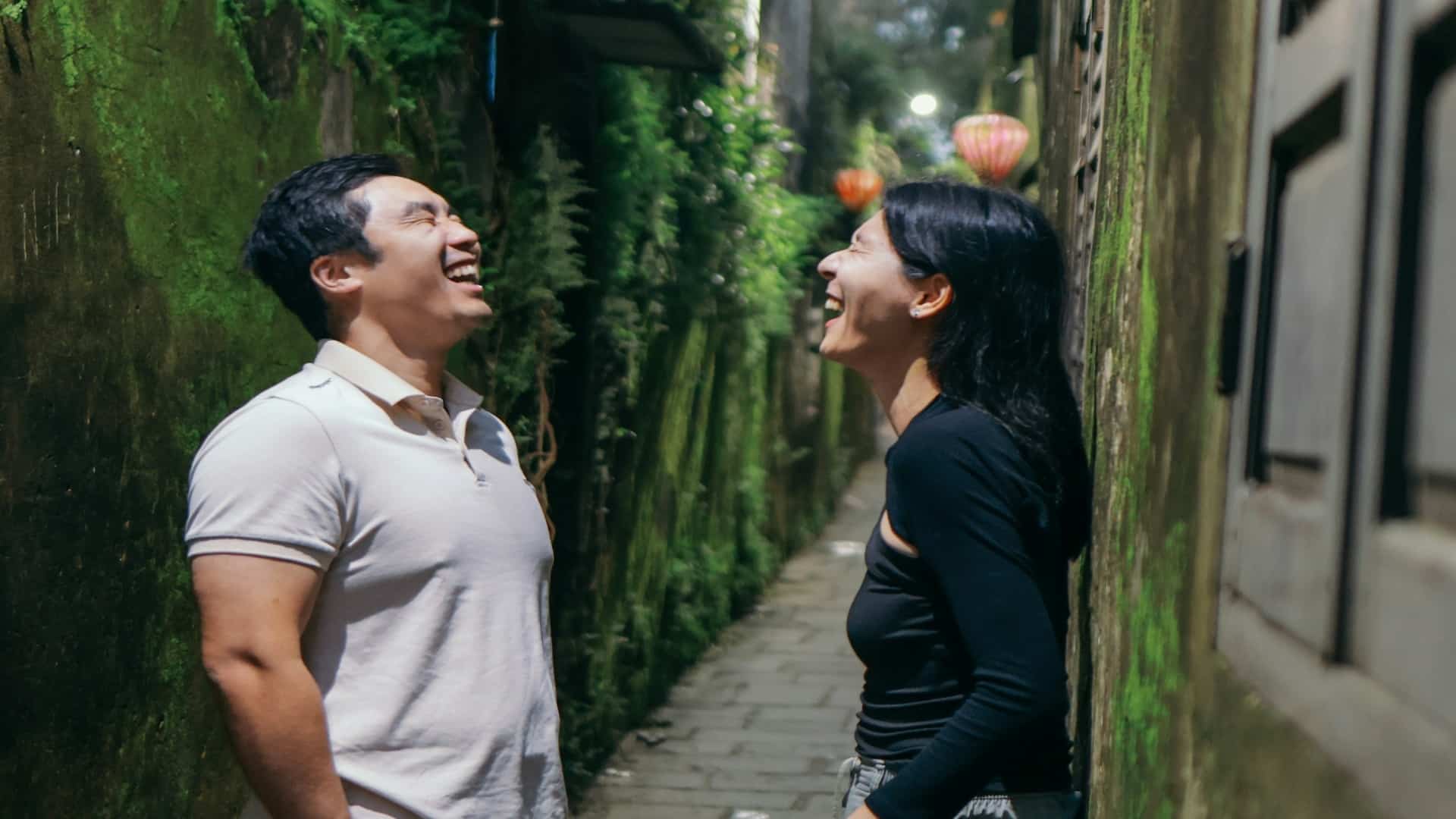 couple laughing during conversation