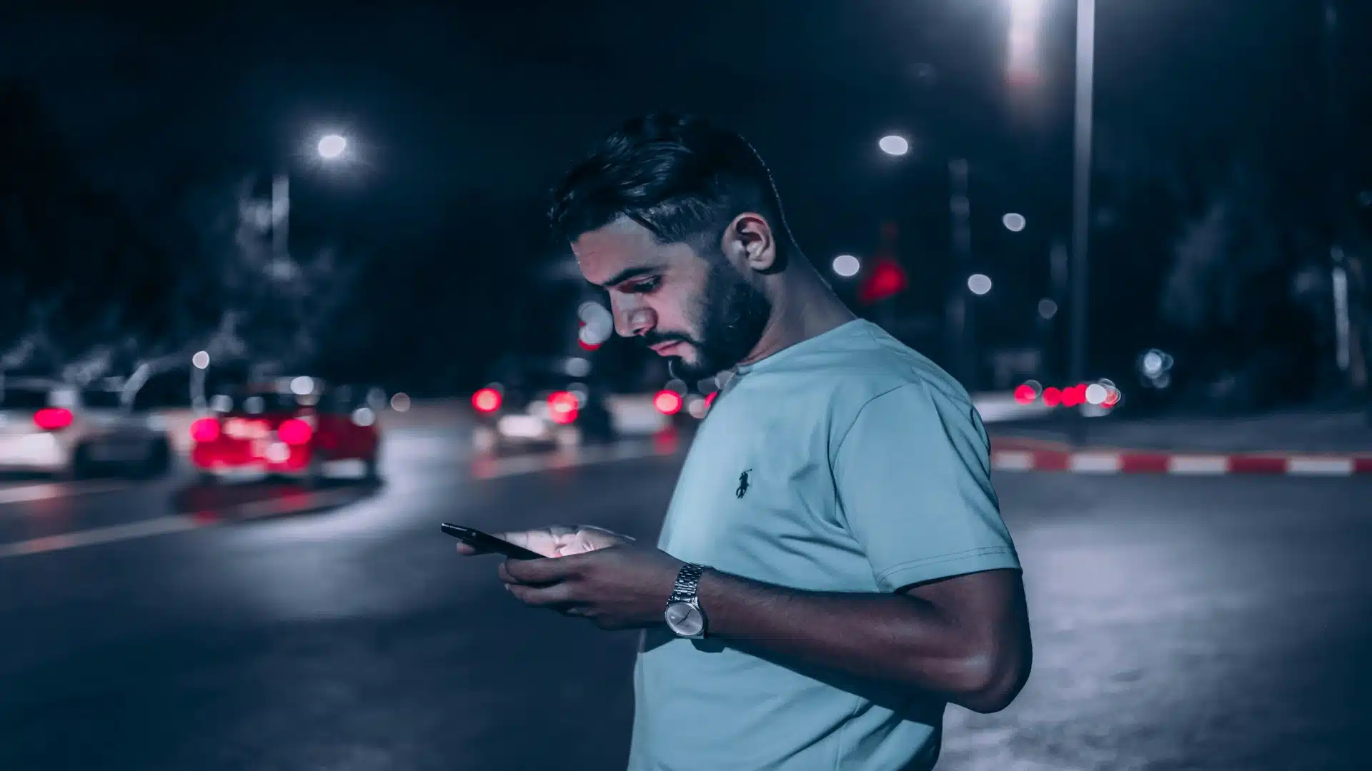 person texting at night