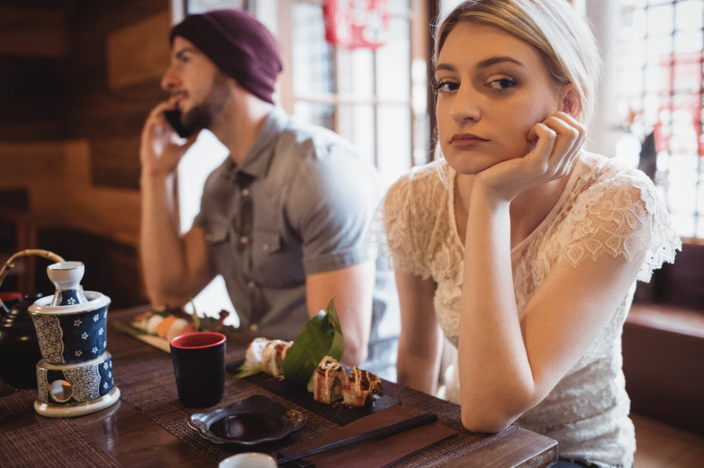 Woman bored with her date