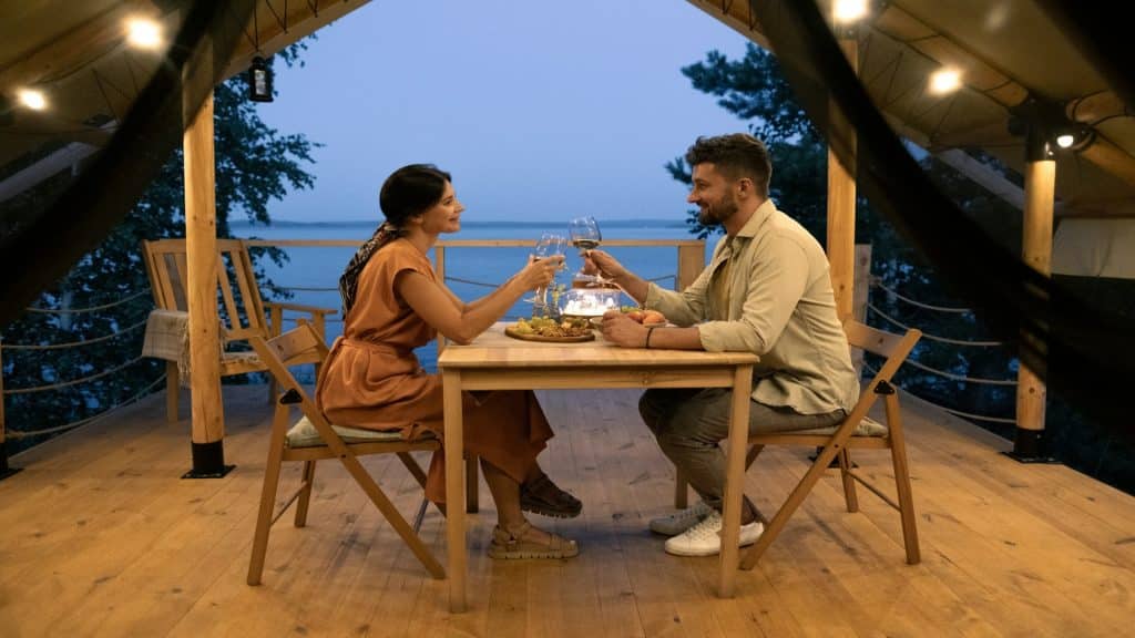 couple discussing calmly at table