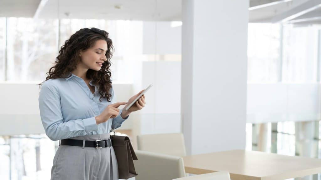 A woman working at an office