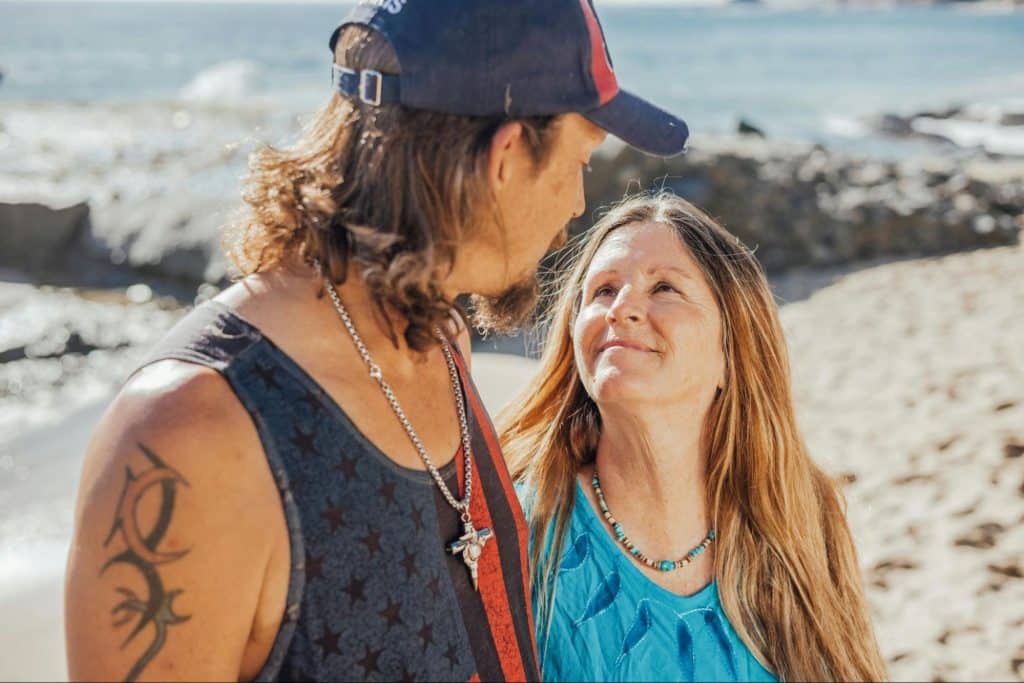 A man and a woman looking at each other