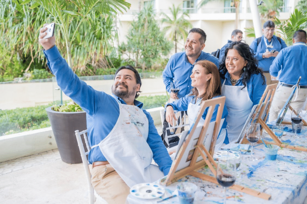 A group of people in a painting class