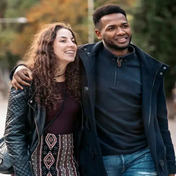 couple walking together during relaxed conversation