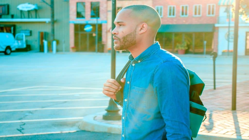 man thinking quietly during walk