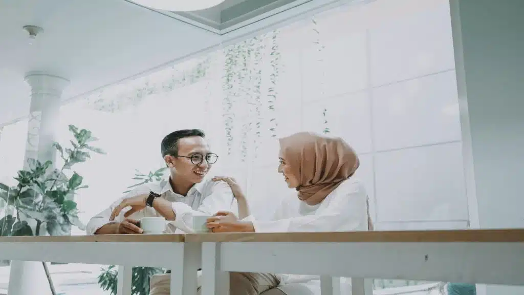 couple sitting together during conversation