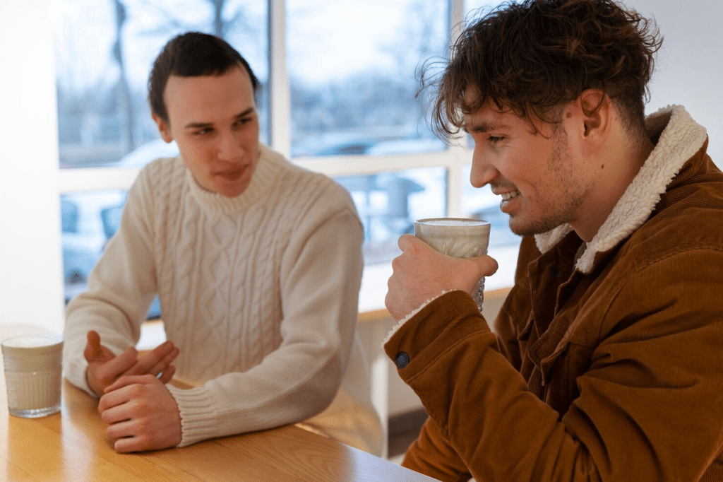 Two men talking about their relationship