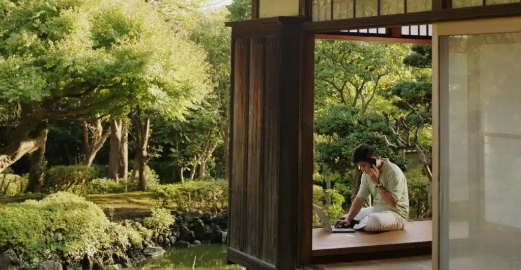 man alone house