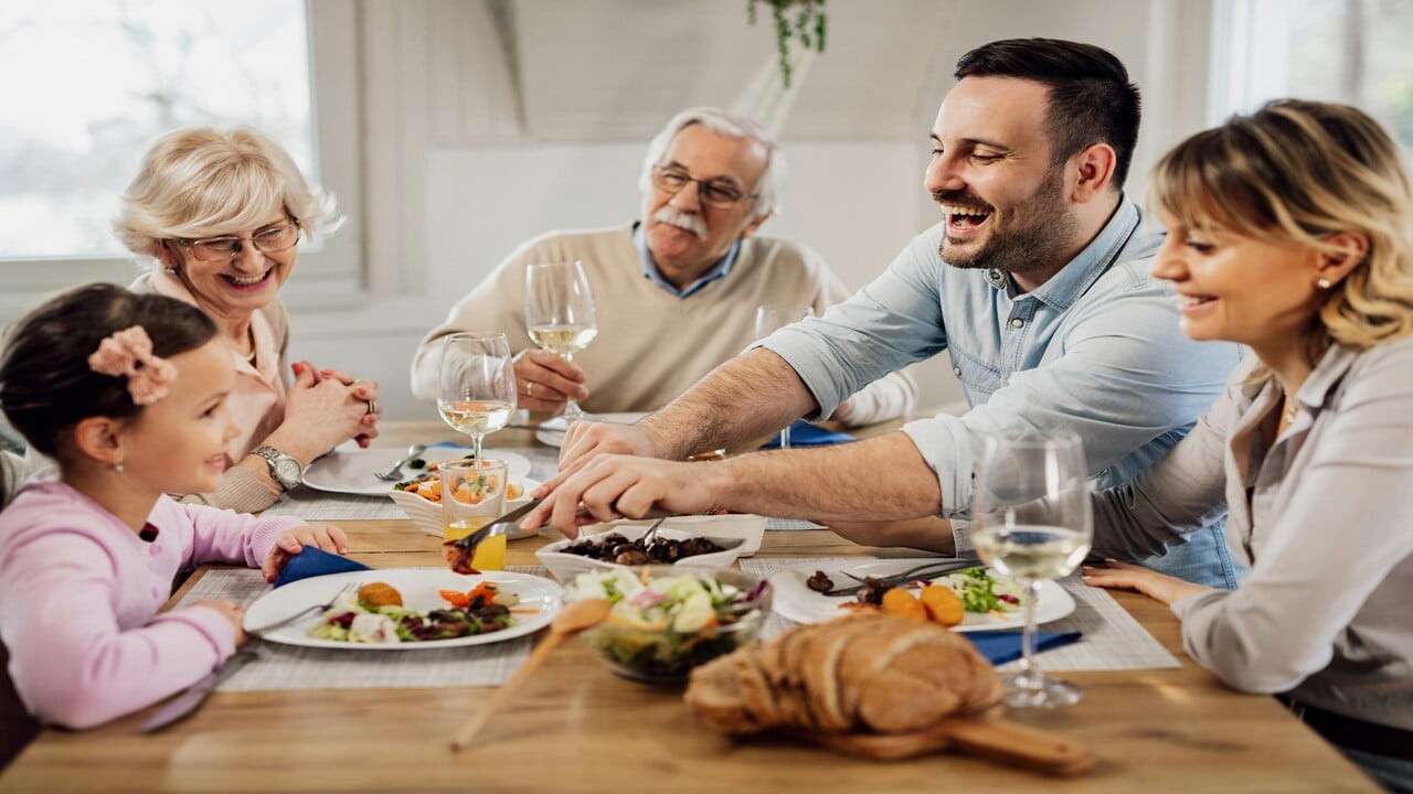 An extended family having a meal together