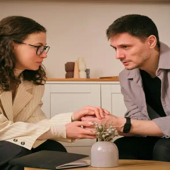 couple having a serious but calm conversation