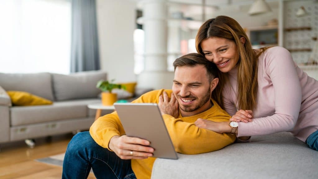 couple relaxing together on couch