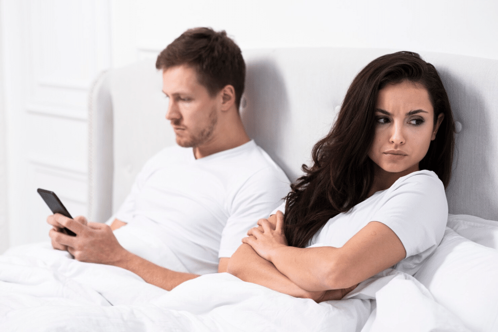 A woman having doubts with her husband