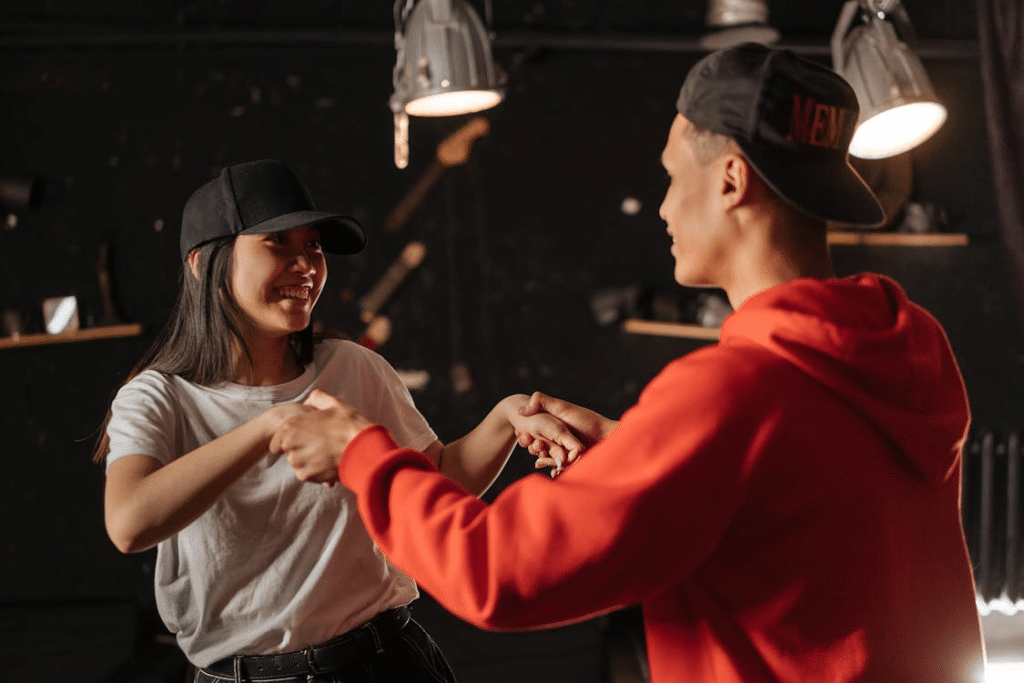 Young couple holding each other’s hands