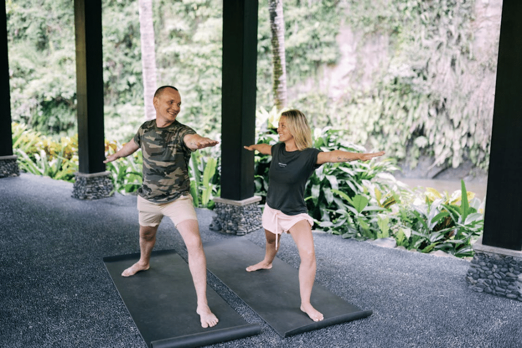 A man and a woman in a fitness class