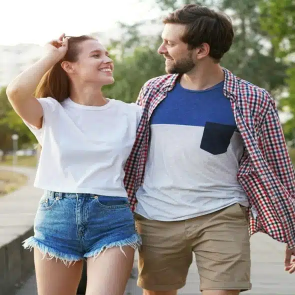 couple walking together during conversation