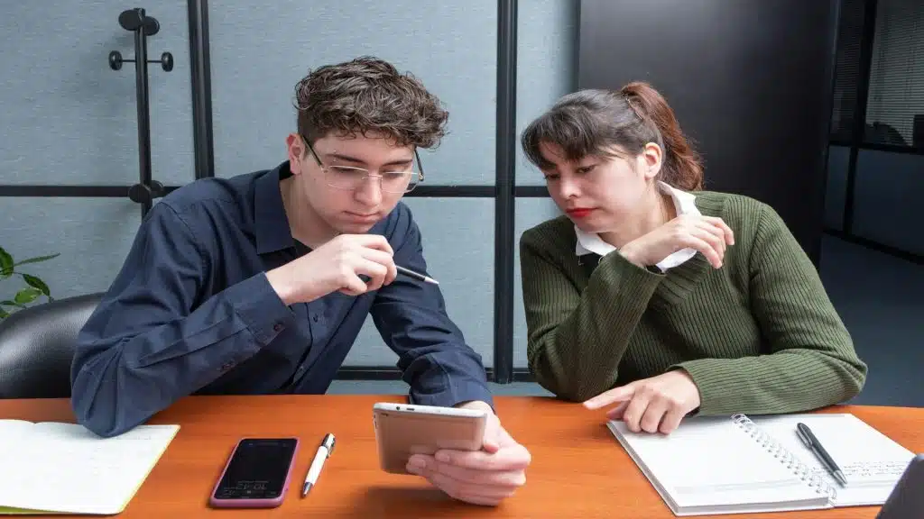 couple reviewing calendar together