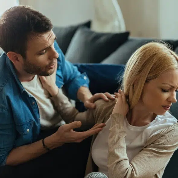 Displeased woman refusing to talking with her boyfriend