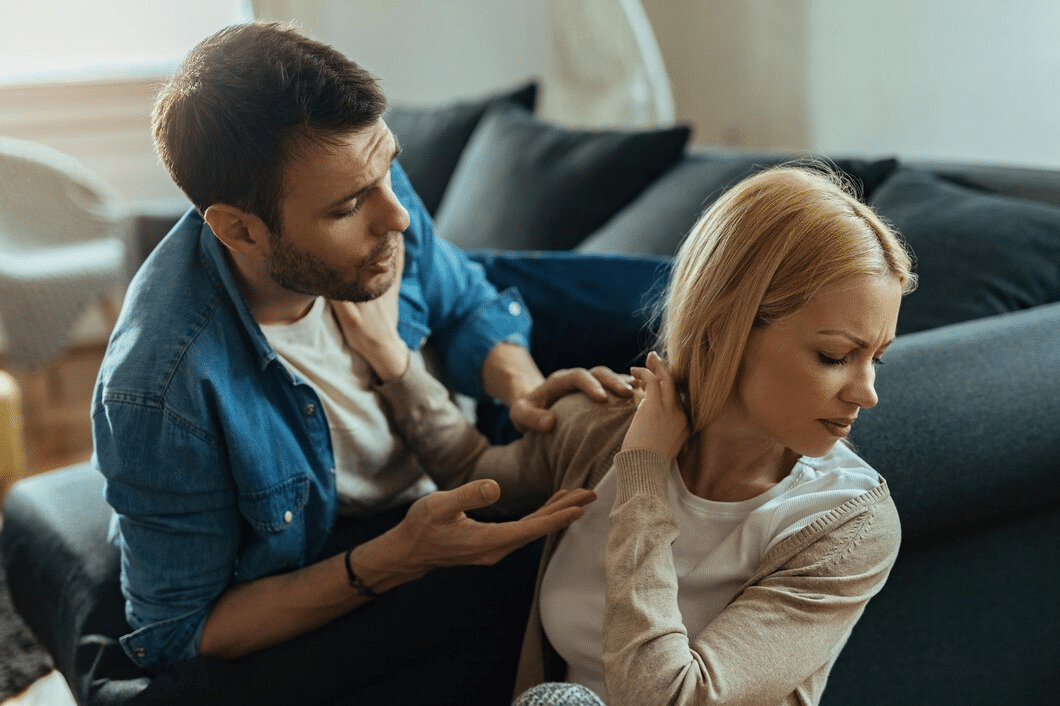 Displeased woman refusing to talking with her boyfriend