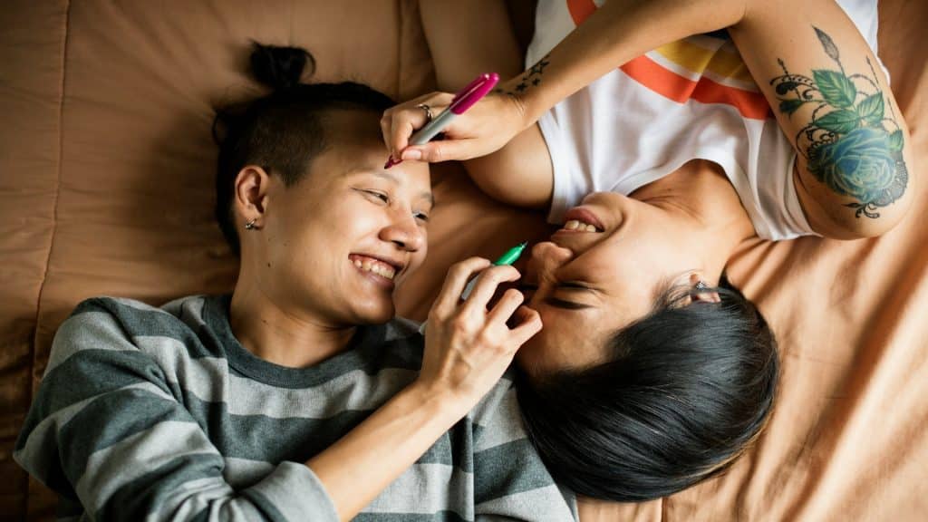 couple laughing together